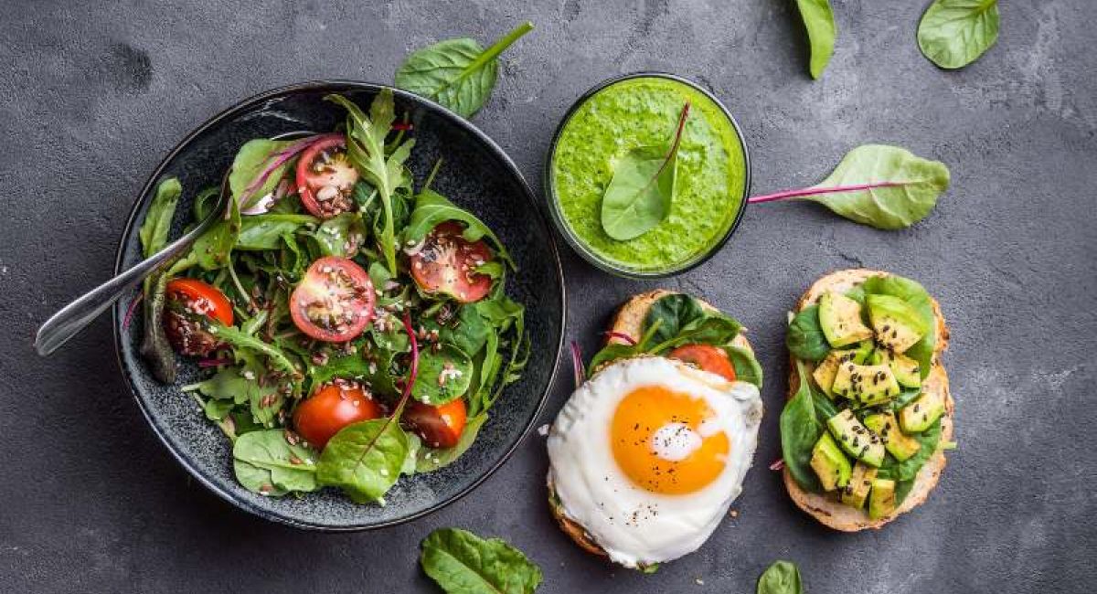 Table full of healthy foods.